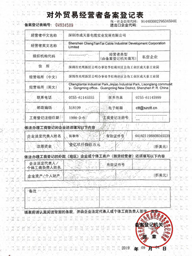 对外贸易经营者备案登记表